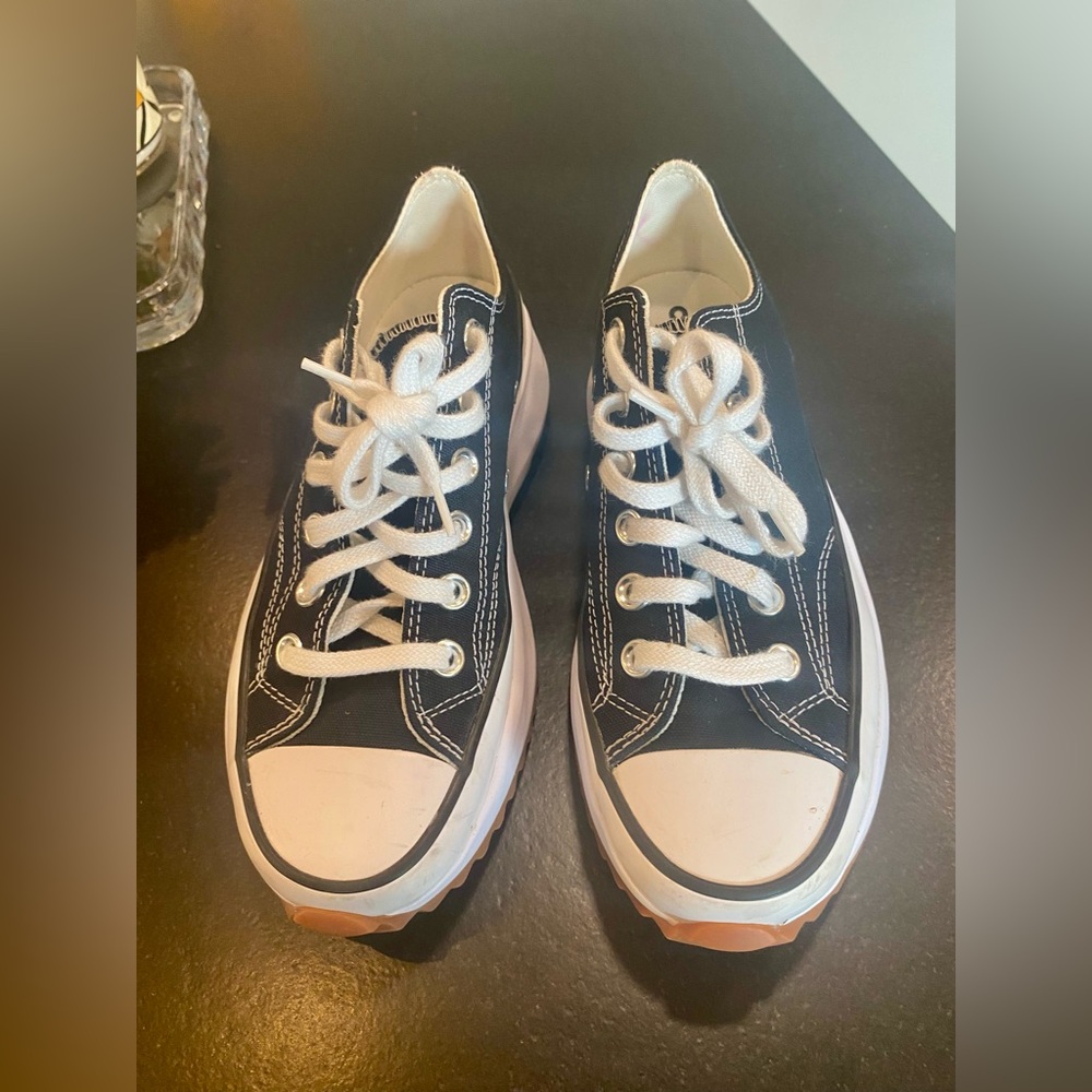 Converse RUN STAR Black Canvas Sneakers with White Accents
